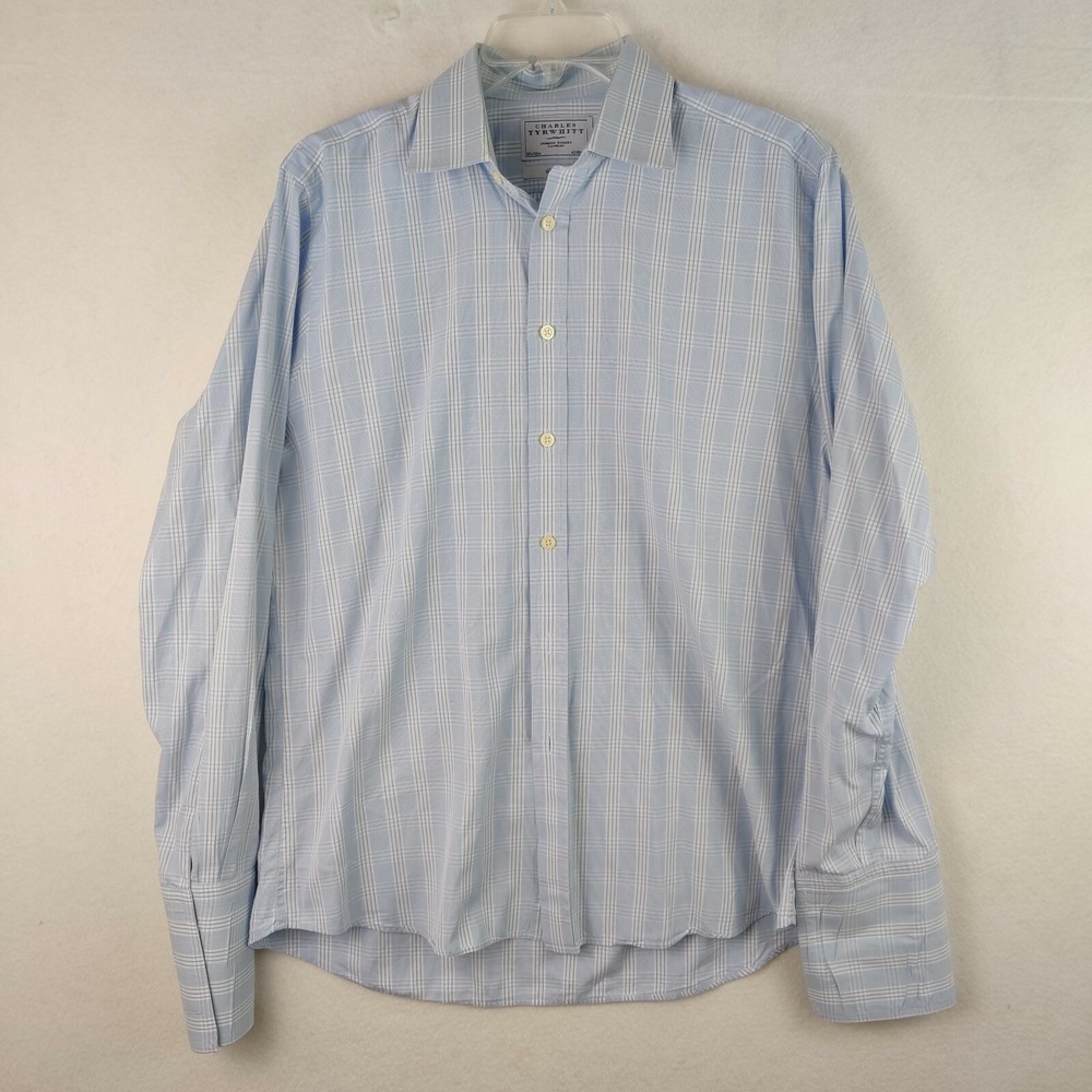 Charles Tyrwhitt Blue Plaid Slim Fit Plaid French Cuff Shirt 16.5/35